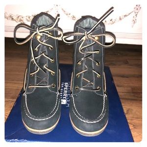 Sperry Black and Navy Plaid booties